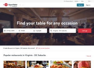 How opentable.ie looks like on a tablet such as an iPad.