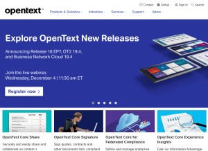 How opentext.com looks like on a tablet such as an iPad.