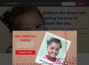 How operationsmile.org looks like on a tablet such as an iPad.