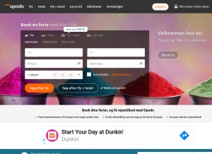 How opodo.dk looks like on a tablet such as an iPad.