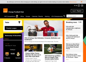 How orangefootballclub.com looks like on a tablet such as an iPad.