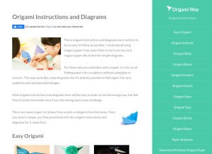 How origamiway.com looks like on a tablet such as an iPad.