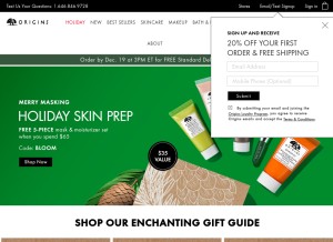 How origins.com looks like on a tablet such as an iPad.