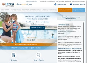 How otezla.com looks like on a tablet such as an iPad.