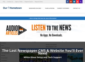 How our-hometown.com looks like on a tablet such as an iPad.