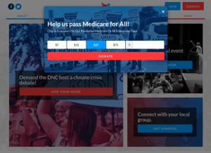How ourrevolution.com looks like on a tablet such as an iPad.