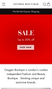 How oxygenboutique.com looks like on a mobile device such as an iPhone.