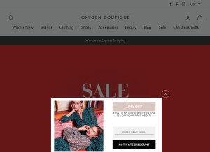 How oxygenboutique.com looks like on a tablet such as an iPad.