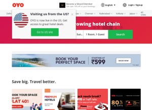 How oyorooms.com looks like on a tablet such as an iPad.