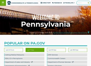 How pa.gov looks like on a tablet such as an iPad.
