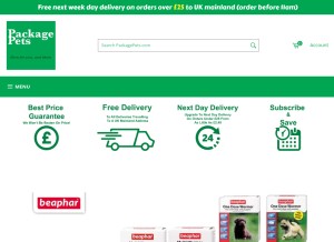 How packagepets.com looks like on a tablet such as an iPad.