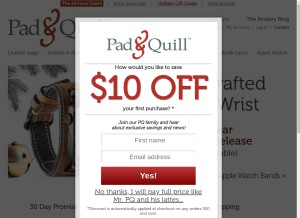 How padandquill.com looks like on a tablet such as an iPad.