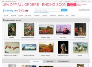 How paintingandframe.com looks like on a tablet such as an iPad.
