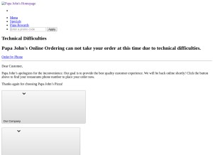 How papajohns.com looks like on a tablet such as an iPad.