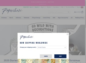 How paperchase.com looks like on a tablet such as an iPad.