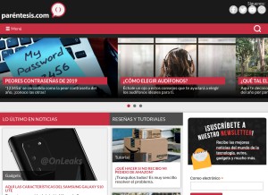 How parentesis.com looks like on a tablet such as an iPad.