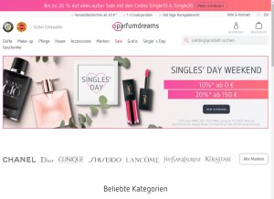 How parfumdreams.de looks like on a tablet such as an iPad.