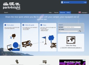 How park4night.com looks like on a tablet such as an iPad.