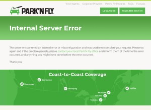 How parknfly.ca looks like on a tablet such as an iPad.