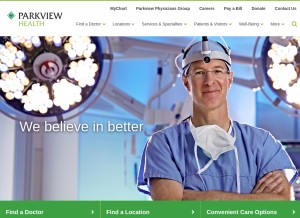 How parkview.com looks like on a tablet such as an iPad.