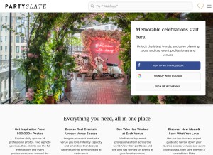 How partyslate.com looks like on a tablet such as an iPad.
