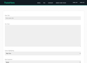 How pastehere.xyz looks like on a tablet such as an iPad.