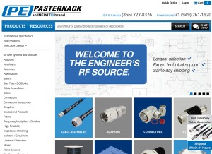 How pasternack.com looks like on a tablet such as an iPad.