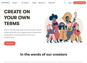 How patreon.com looks like on a tablet such as an iPad.
