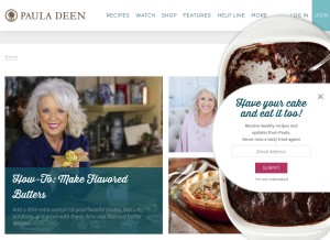 How pauladeen.com looks like on a tablet such as an iPad.