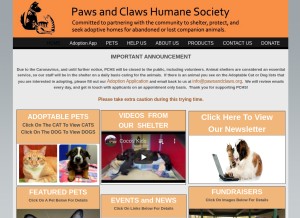 How pawsandclaws.org looks like on a tablet such as an iPad.
