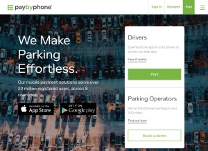 How paybyphone.com looks like on a tablet such as an iPad.