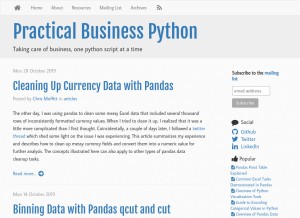 How pbpython.com looks like on a tablet such as an iPad.