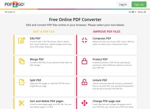 How pdf2go.com looks like on a tablet such as an iPad.