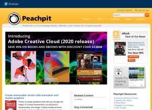 How peachpit.com looks like on a tablet such as an iPad.