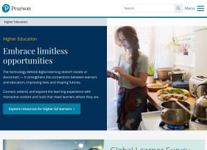 How pearsonhighered.com looks like on a tablet such as an iPad.