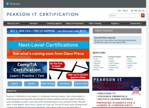 How pearsonitcertification.com looks like on a tablet such as an iPad.