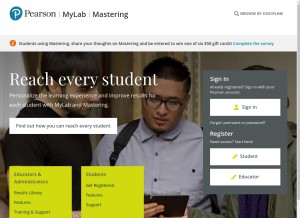 How pearsonmylabandmastering.com looks like on a tablet such as an iPad.