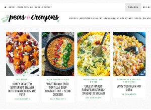 How peasandcrayons.com looks like on a tablet such as an iPad.