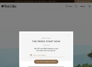 How peets.com looks like on a tablet such as an iPad.