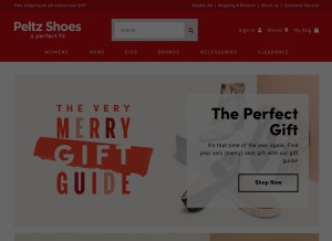 How peltzshoes.com looks like on a tablet such as an iPad.