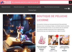 How peluche-licorne.fr looks like on a tablet such as an iPad.