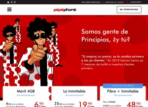 How pepephone.com looks like on a tablet such as an iPad.