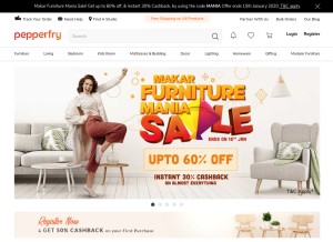 How pepperfry.com looks like on a tablet such as an iPad.