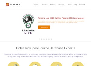 How percona.com looks like on a tablet such as an iPad.