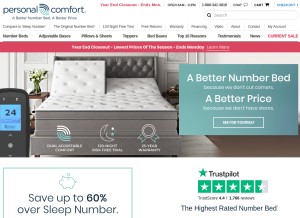 How personalcomfortbed.com looks like on a tablet such as an iPad.