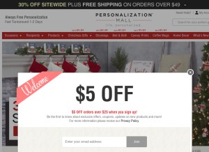 How personalizationmall.com looks like on a tablet such as an iPad.