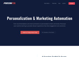 How personyze.com looks like on a tablet such as an iPad.