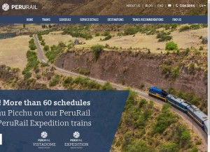 How perurail.com looks like on a tablet such as an iPad.