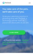 How petdesk.com looks like on a mobile device such as an iPhone.