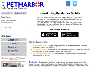 How petharbor.com looks like on a tablet such as an iPad.
